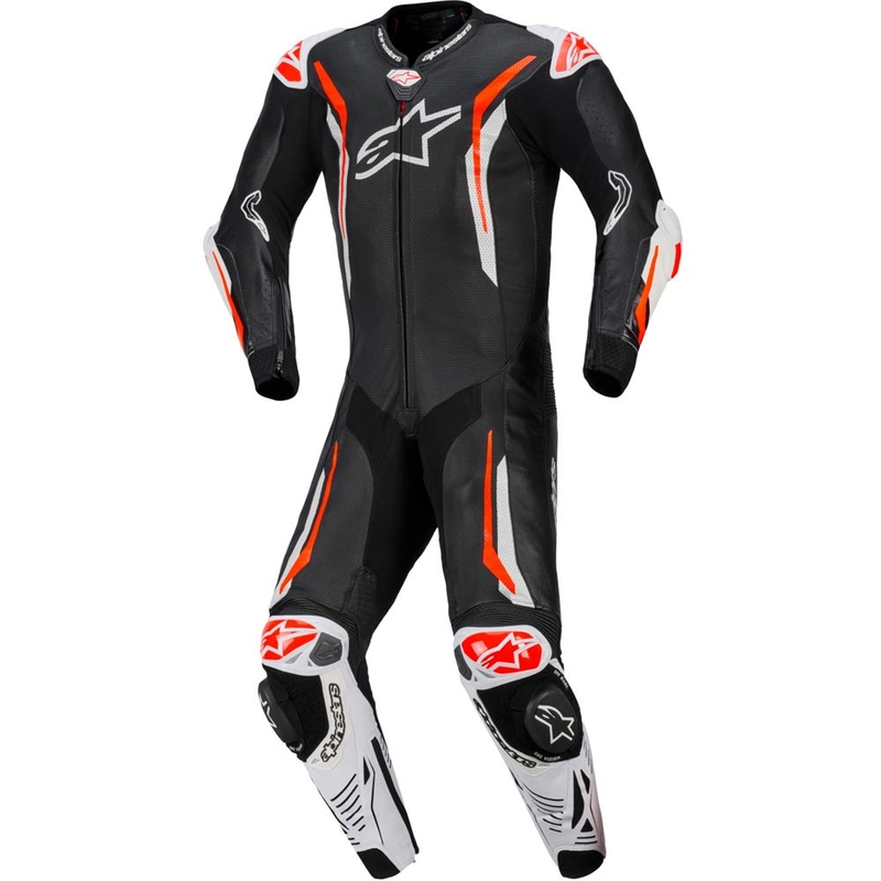 Кожен мотоциклетен костюм Alpinestars GP TECH V5, черно-бяло-флуоресцентно червено