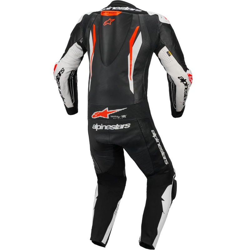 Кожен мотоциклетен костюм Alpinestars GP TECH V5, черно-бяло-флуоресцентно червено