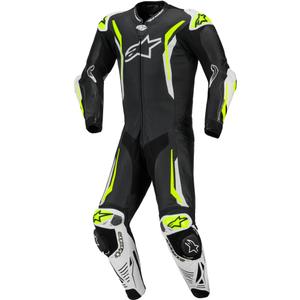 Кожен мотоциклетен костюм Alpinestars GP TECH V5, черно-бяло-флуоресцентно жълто
