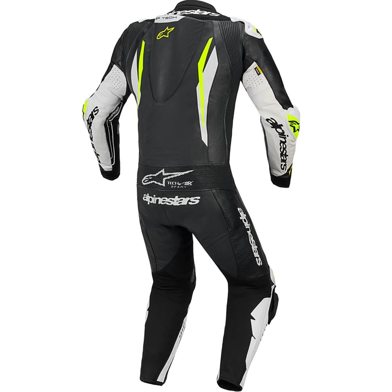 Кожен мотоциклетен костюм Alpinestars GP TECH V5, черно-бяло-флуоресцентно жълто