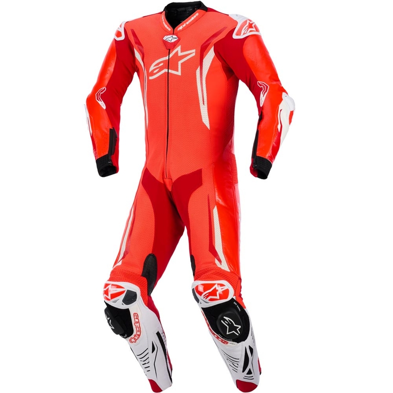 Кожен костюм Alpinestars GP TECH V5, едноделен, флуоресцентно червено-червено-бял