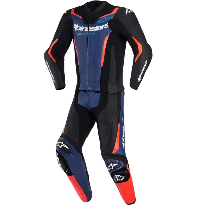 Alpinestars GP Force V2 двукомпонентен мотоциклетен костюм черно-синьо-флуоресцентно червено