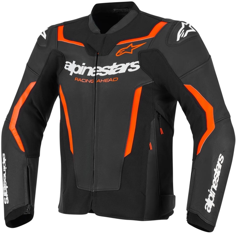 Кожено мотоциклетно яке Alpinestars GP Force V2, черно-флуоресцентно червено-бяло