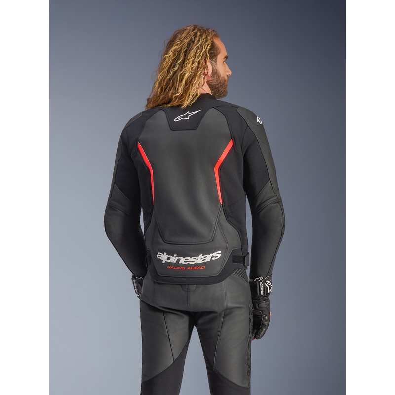 Кожено мотоциклетно яке Alpinestars GP Force V2, черно-флуоресцентно червено-бяло