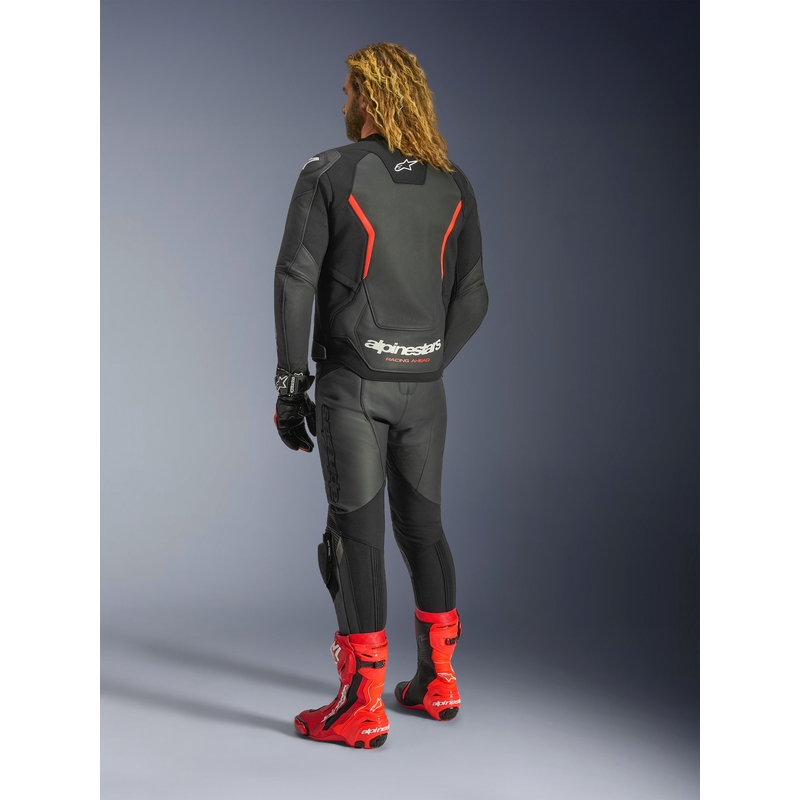 Кожено мотоциклетно яке Alpinestars GP Force V2, черно-флуоресцентно червено-бяло