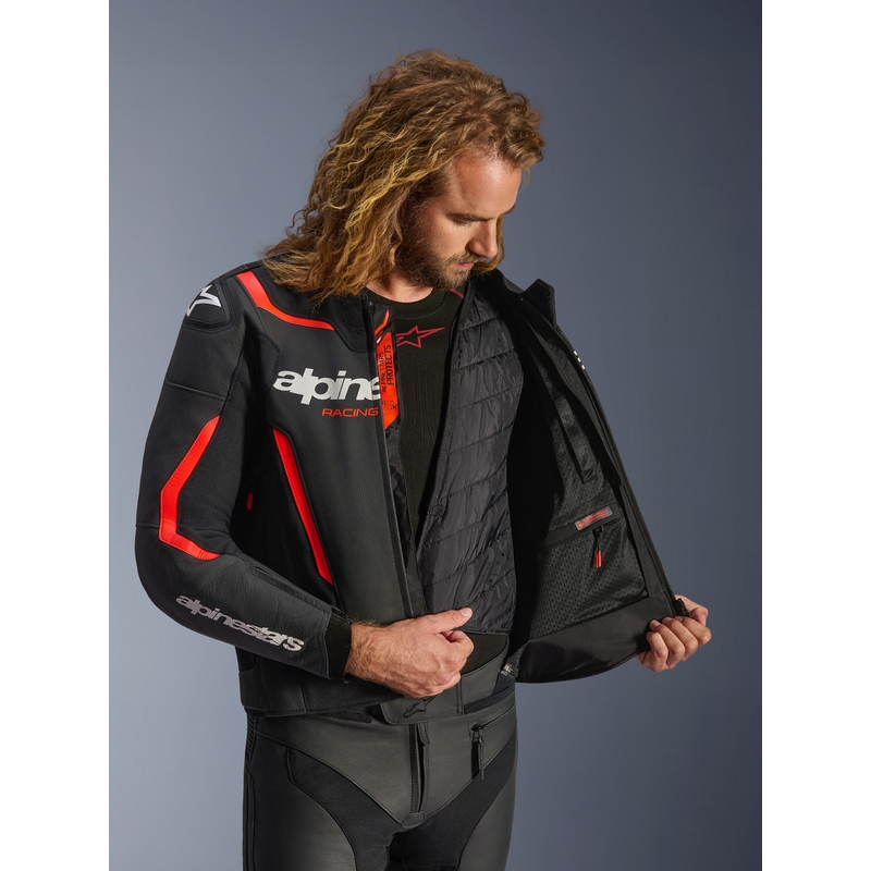Кожено мотоциклетно яке Alpinestars GP Force V2, черно-флуоресцентно червено-бяло