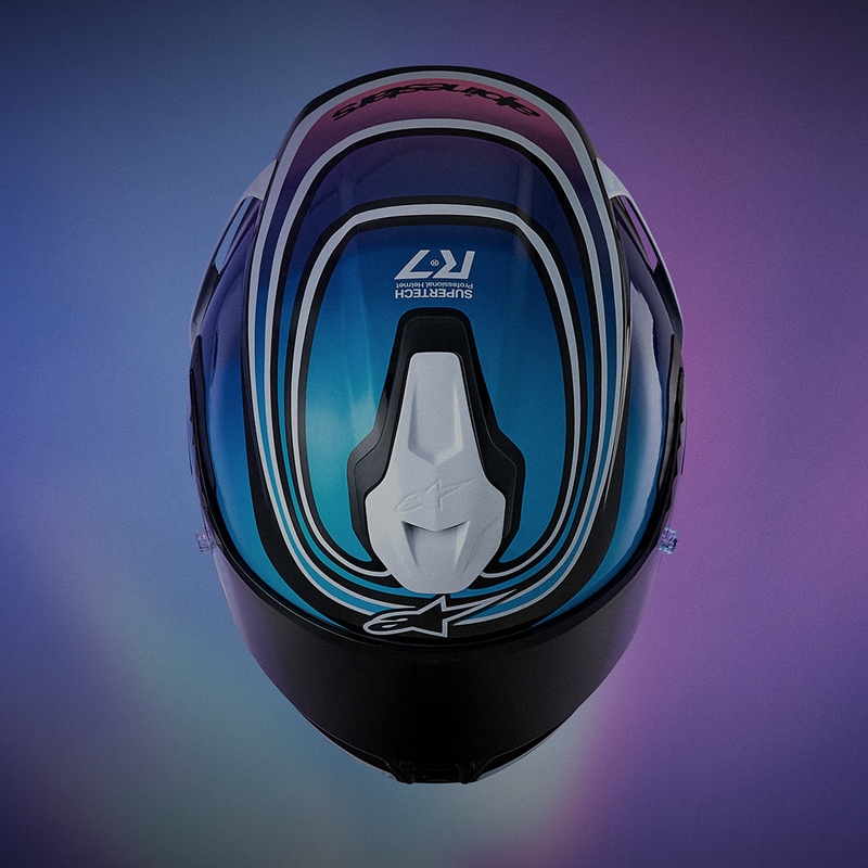 Alpinestars S-R7 Zeal каска за мотоциклет с пълно лице, черно-синьо-флуоресцентно розово-бяло