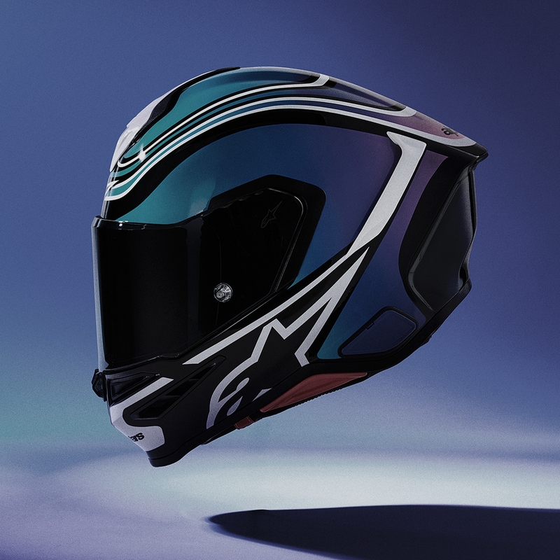Alpinestars S-R7 Zeal каска за мотоциклет с пълно лице, черно-синьо-флуоресцентно розово-бяло