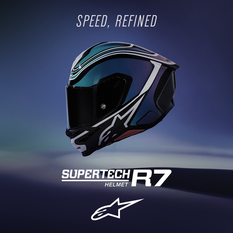 Alpinestars S-R7 Zeal каска за мотоциклет с пълно лице, черно-синьо-флуоресцентно розово-бяло