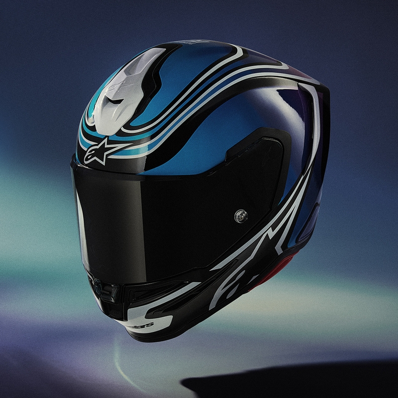Alpinestars S-R7 Zeal каска за мотоциклет с пълно лице, черно-синьо-флуоресцентно розово-бяло