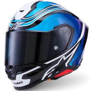 Alpinestars S-R7 Zeal каска за мотоциклет с пълно лице, черно-синьо-флуоресцентно розово-бяло