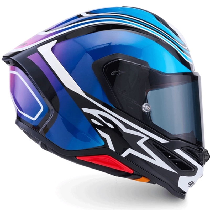 Alpinestars S-R7 Zeal каска за мотоциклет с пълно лице, черно-синьо-флуоресцентно розово-бяло