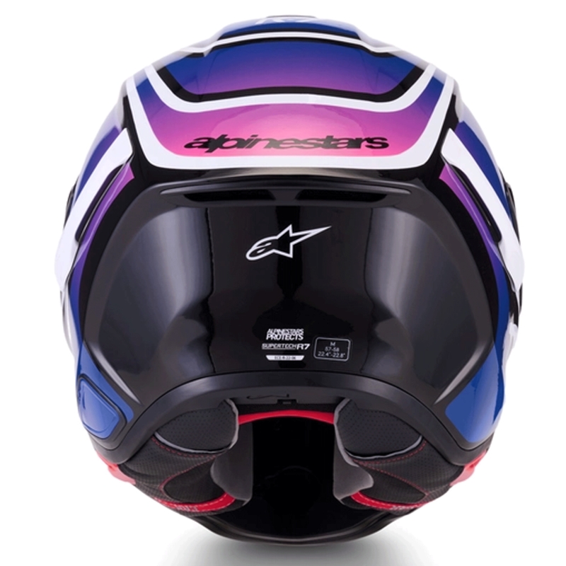 Alpinestars S-R7 Zeal каска за мотоциклет с пълно лице, черно-синьо-флуоресцентно розово-бяло