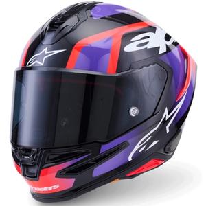 Alpinestars S-R7 Lumen каска за мотоциклет с пълно лице, черно-лилаво-флуоресцентно червено-бяло