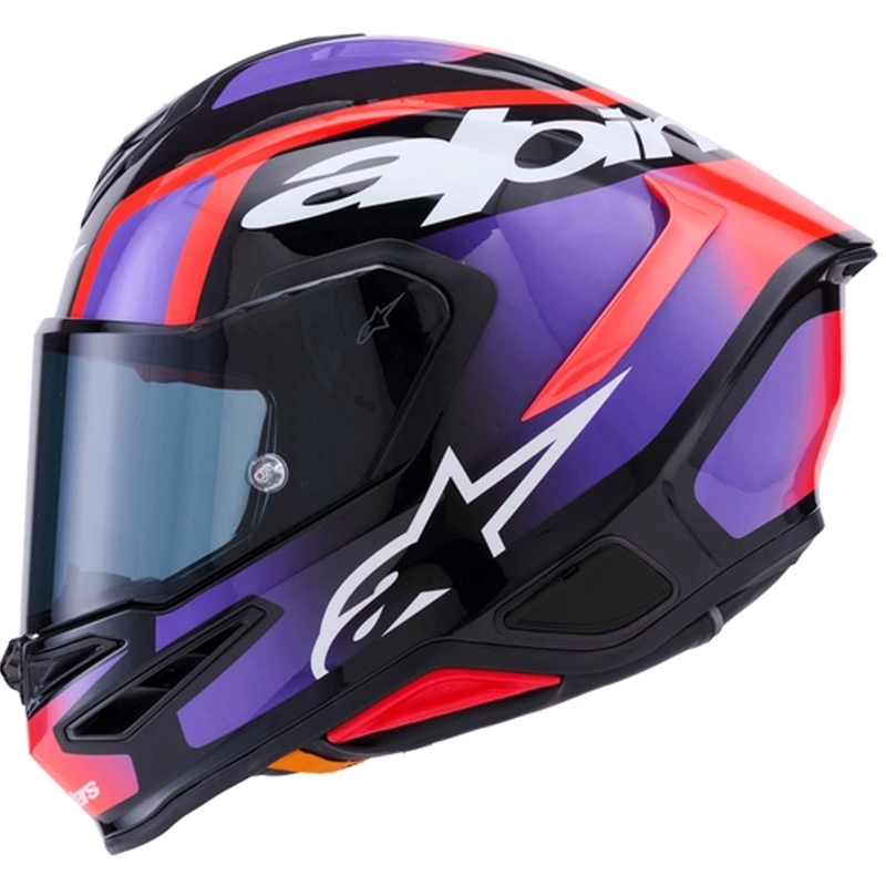 Alpinestars S-R7 Lumen каска за мотоциклет с пълно лице, черно-лилаво-флуоресцентно червено-бяло