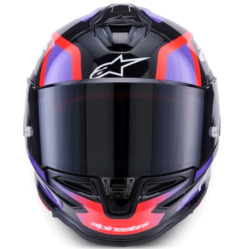 Alpinestars S-R7 Lumen каска за мотоциклет с пълно лице, черно-лилаво-флуоресцентно червено-бяло
