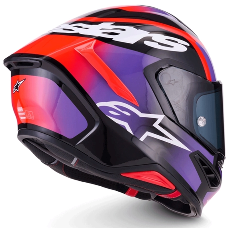 Alpinestars S-R7 Lumen каска за мотоциклет с пълно лице, черно-лилаво-флуоресцентно червено-бяло