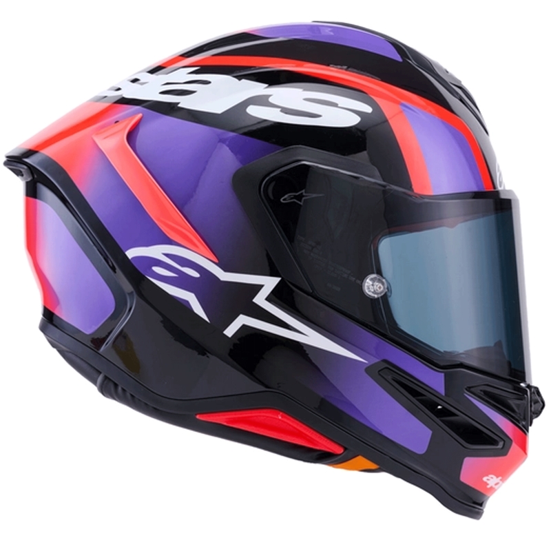 Alpinestars S-R7 Lumen каска за мотоциклет с пълно лице, черно-лилаво-флуоресцентно червено-бяло