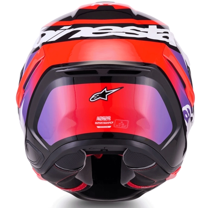 Alpinestars S-R7 Lumen каска за мотоциклет с пълно лице, черно-лилаво-флуоресцентно червено-бяло