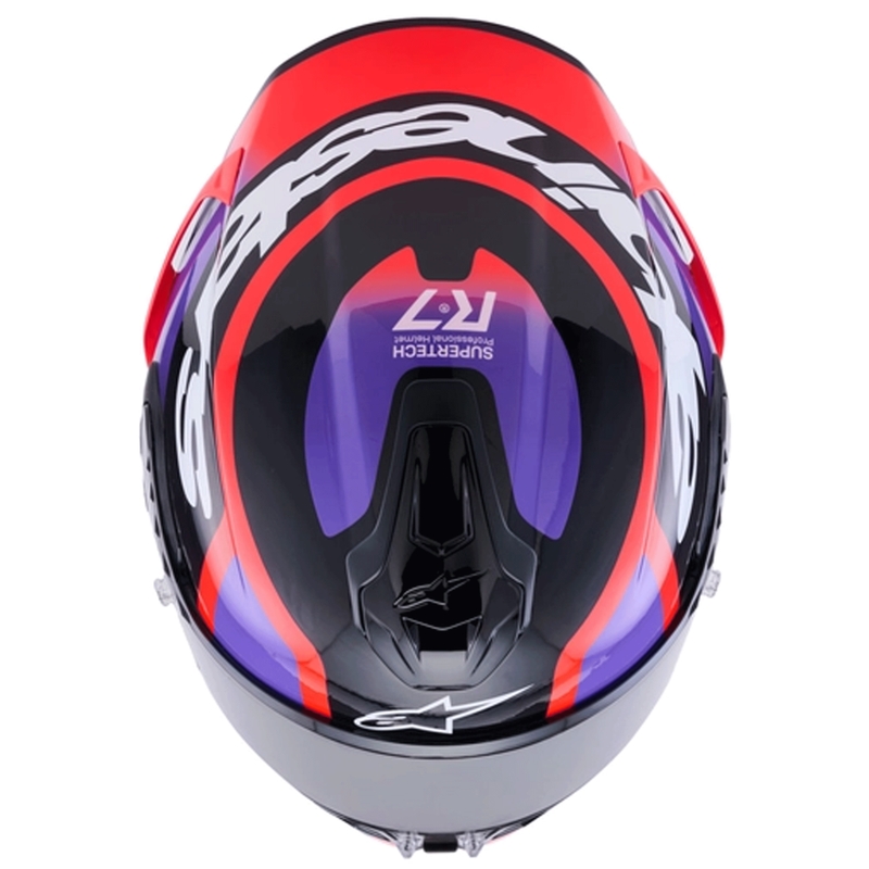 Alpinestars S-R7 Lumen каска за мотоциклет с пълно лице, черно-лилаво-флуоресцентно червено-бяло