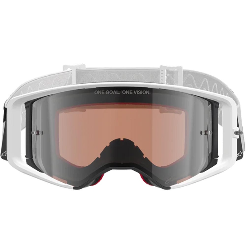 Мотокрос очила Alpinestars Supertech Corp, бяло-сиви с червен плексиглас