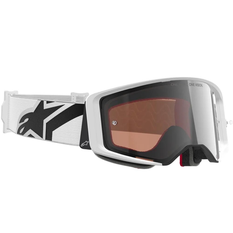 Мотокрос очила Alpinestars Supertech Corp, бяло-сиви с червен плексиглас