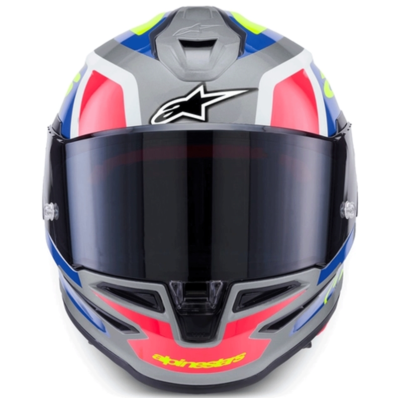 Alpinestars S-R7 Lumen каска за мотоциклет сребристо-черно-розово-флуоресцентно жълто
