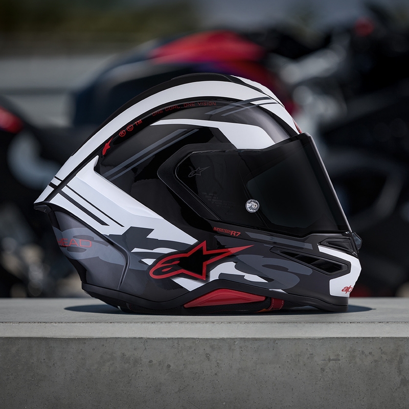 Alpinestars S-R7 A-Core каска за мотоциклет с пълно лице, черно-бяло-червено
