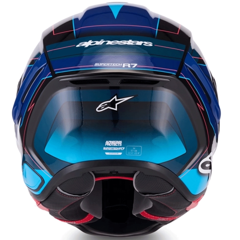 Alpinestars S-R7 Kinetis каска за мотоциклет с пълно лице, черно-синьо-флуоресцентно розово-бяло