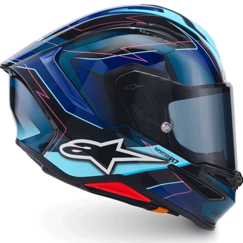 Alpinestars S-R7 Kinetis каска за мотоциклет с пълно лице, черно-синьо-флуоресцентно розово-бяло