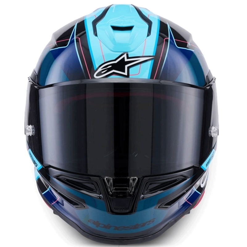Alpinestars S-R7 Kinetis каска за мотоциклет с пълно лице, черно-синьо-флуоресцентно розово-бяло