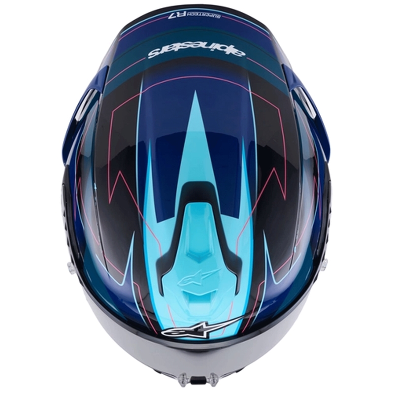 Alpinestars S-R7 Kinetis каска за мотоциклет с пълно лице, черно-синьо-флуоресцентно розово-бяло