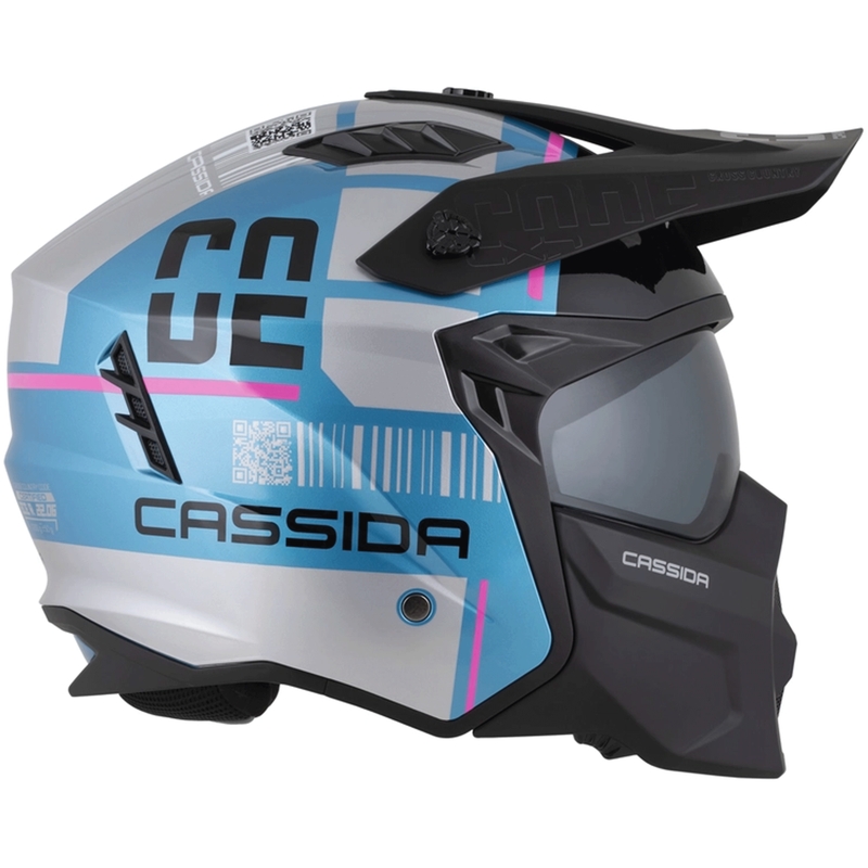 Модулна мотоциклетна каска Cassida Cross Country Code перлено синьо-сребристо-розово-черно