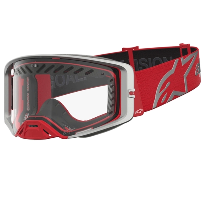 Мотокрос очила Alpinestars Supertech Dura Air Fluid червено-сребристи с прозрачен плексиглас