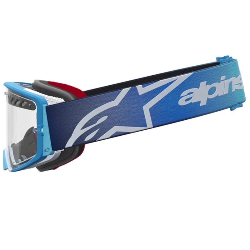 Мотокрос очила Alpinestars Supertech Dura Air Fluid в синьо-сребристо с прозрачен плексиглас