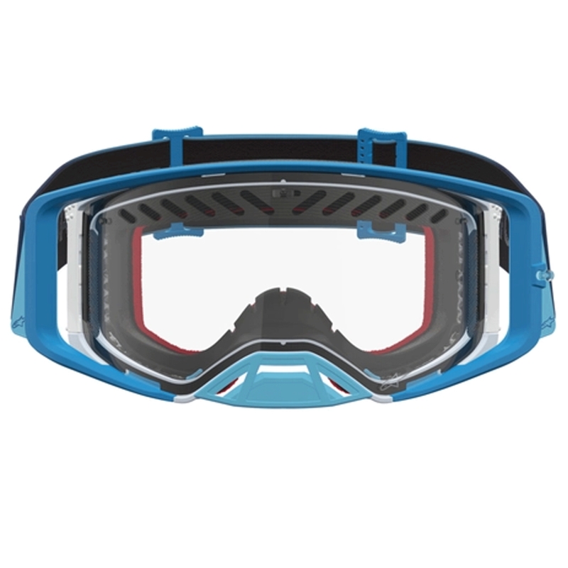 Мотокрос очила Alpinestars Supertech Dura Air Fluid в синьо-сребристо с прозрачен плексиглас