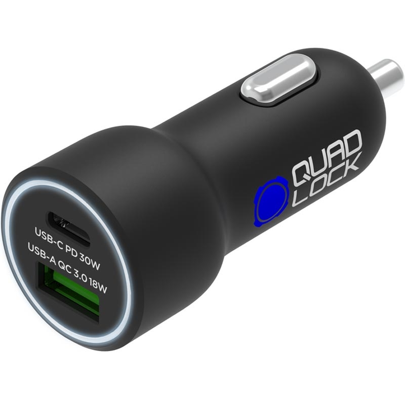 Quad Lock® 48W USB-C PD + USB-A QC 3.0 зарядно за кола, черно