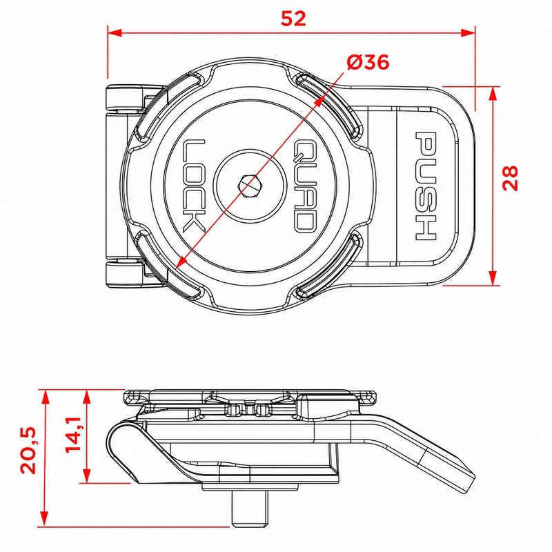 Quad Lock® 360 държач за мобилен телефон с къс лост, черен