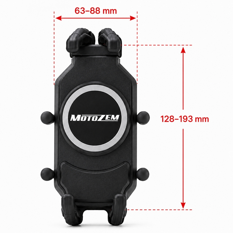 MotoZem Claw PRO антивибрационен държач с безжично зарядно устройство и USB-C порт, черен