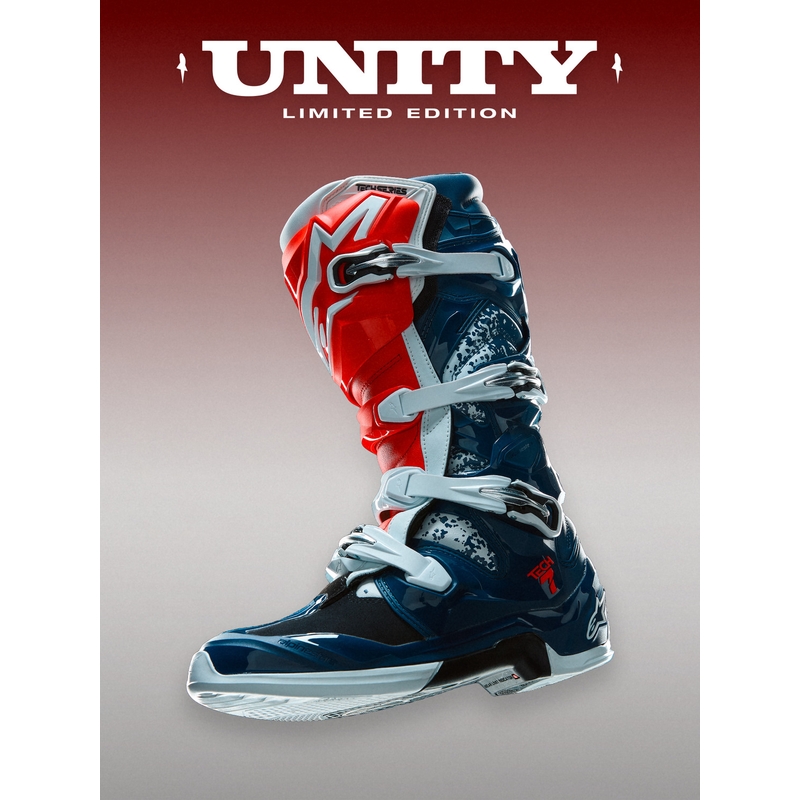 Мотокрос ботуши Alpinestars TECH 7 UNITY червено-бяло-синьо