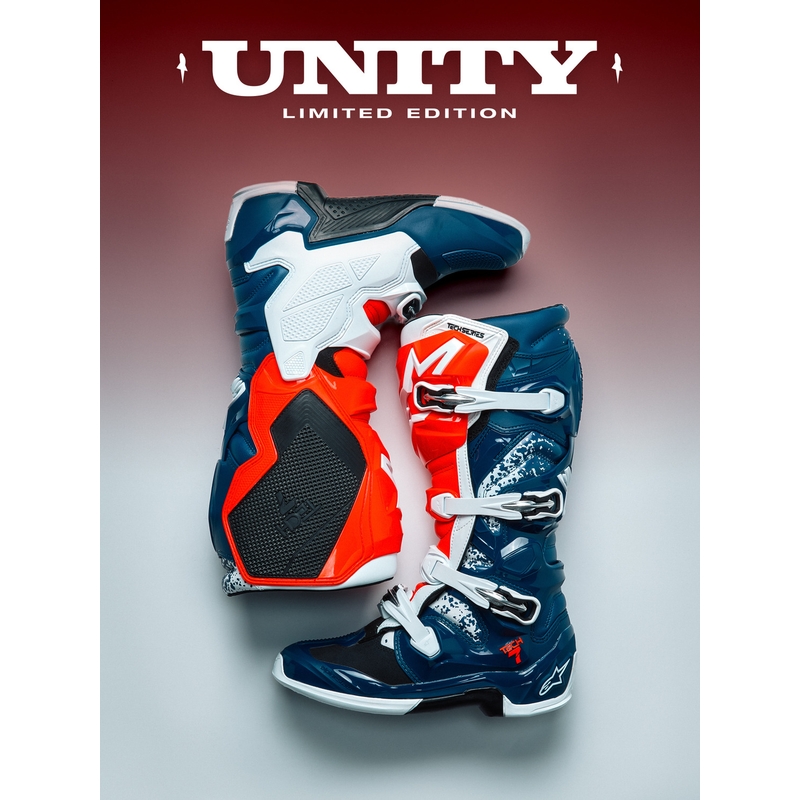 Мотокрос ботуши Alpinestars TECH 7 UNITY червено-бяло-синьо