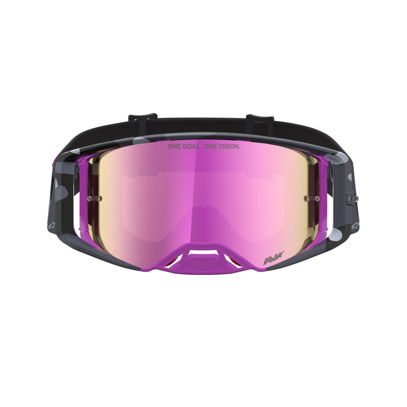 Мотокрос очила Alpinestars Supertech Lone в лилаво камуфлажно покритие с огледално-розов плексиглас