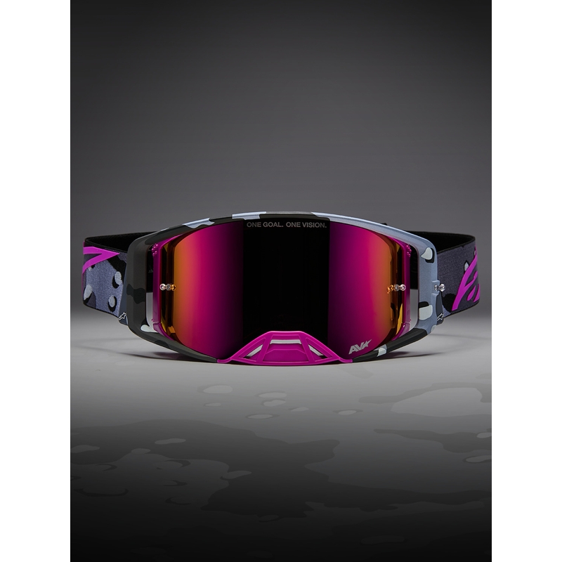 Мотокрос очила Alpinestars Supertech Lone в лилаво камуфлажно покритие с огледално-розов плексиглас