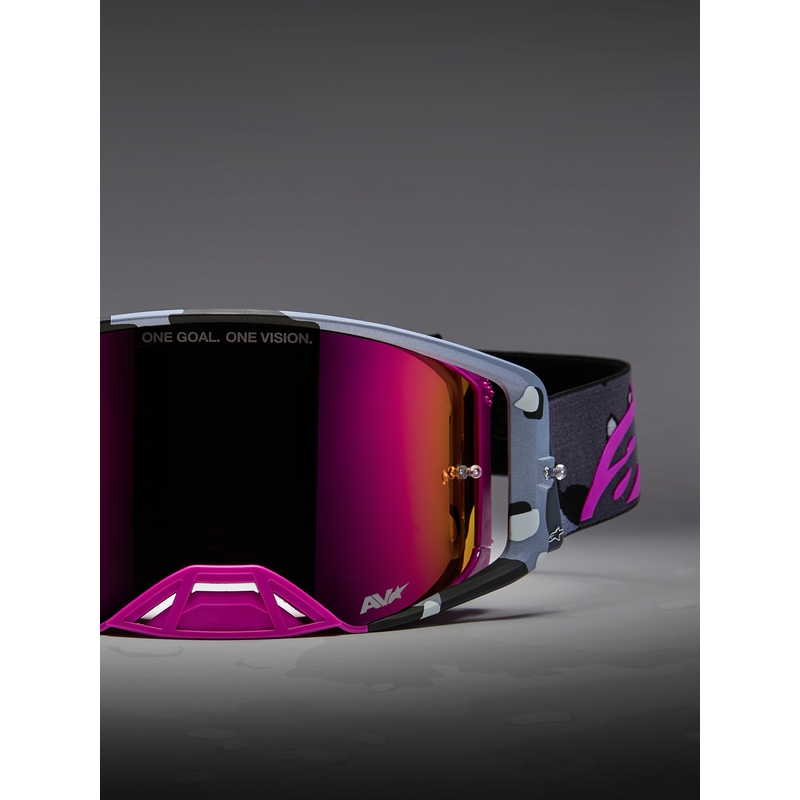 Мотокрос очила Alpinestars Supertech Lone в лилаво камуфлажно покритие с огледално-розов плексиглас