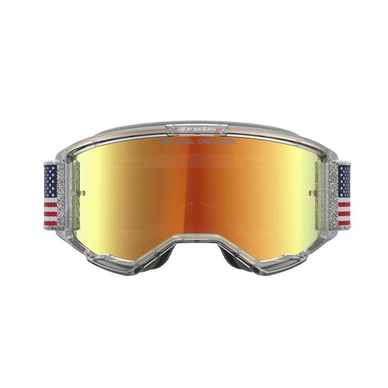 Мотокрос очила Alpinestars Vision 5 Fiftyfold синьо-червено-бели с огледални червени лещи