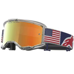 Мотокрос очила Alpinestars Vision 5 Fiftyfold синьо-червено-бели с огледални червени лещи