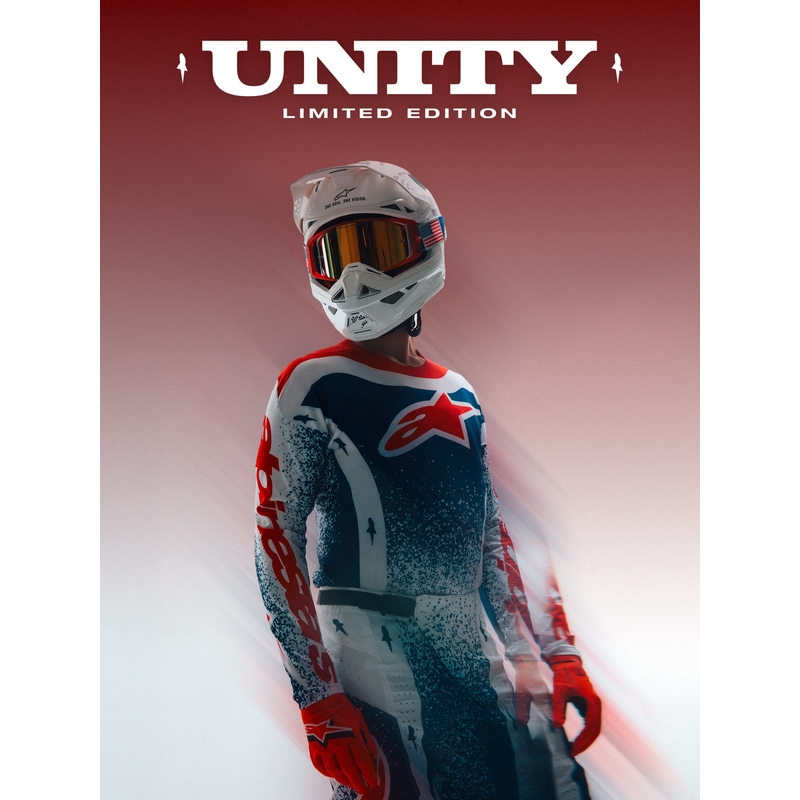Alpinestars Techstar лимитирана серия Unity мотокрос фланелка червено-бяло-синьо