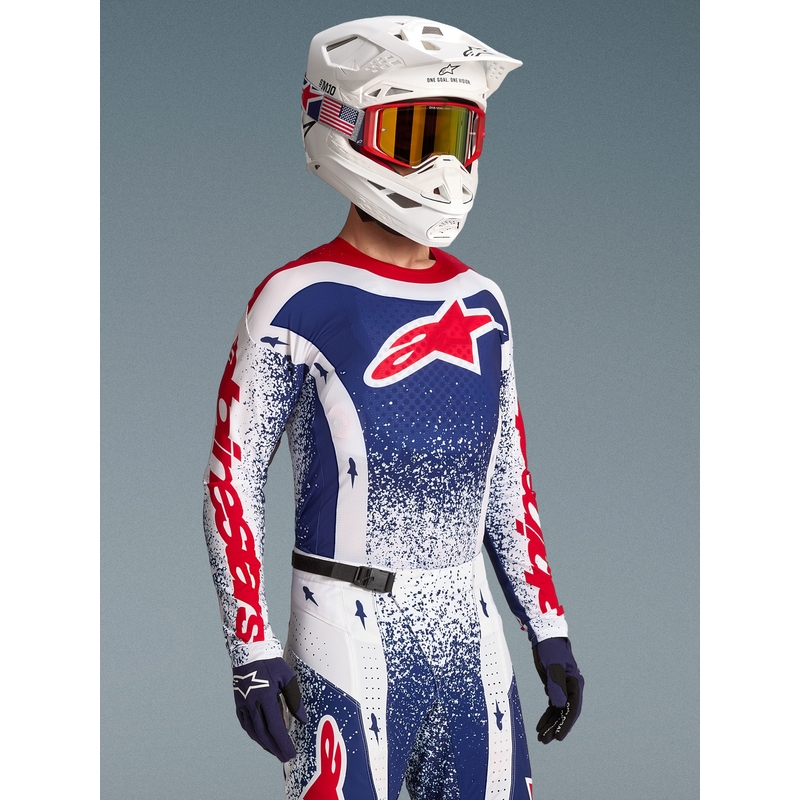 Alpinestars Techstar лимитирана серия Unity мотокрос фланелка червено-бяло-синьо