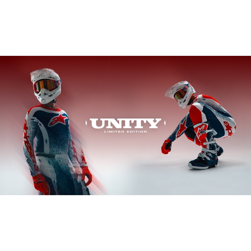 Мотокрос панталон Alpinestars Techstar Limited Edition Unity, червено-бяло-синьо