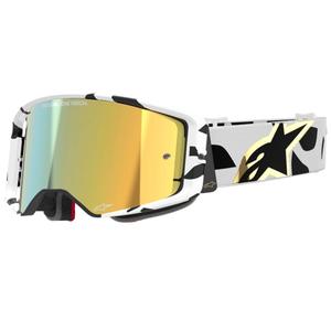 Очила за мотокрос Alpinestars Supertech Corp в бяло и златно с огледални златни стъкла